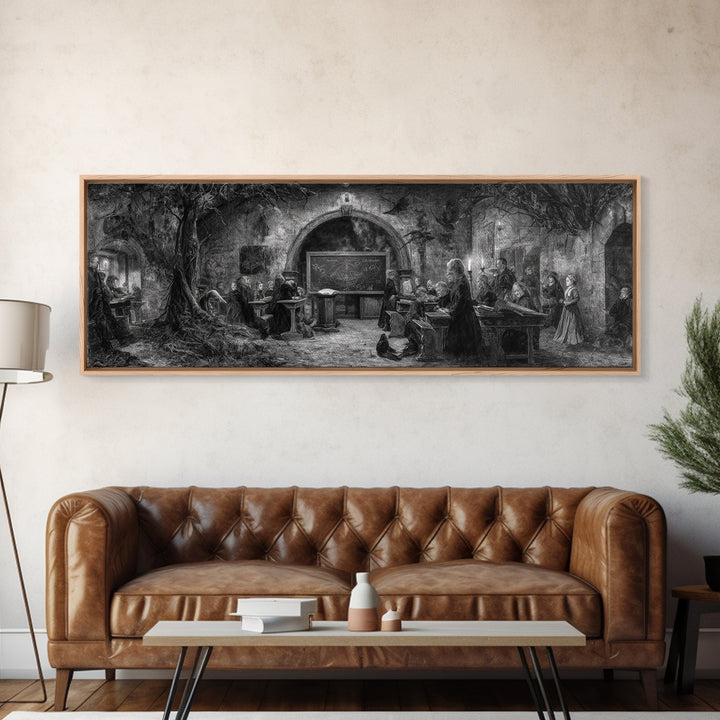 The Silent Schoolhouse, Dark Romantic Horror Art, Extra Wide Wall Art, Dark Halloween Decor, Framed Canvas Print, Halloween Wall Art