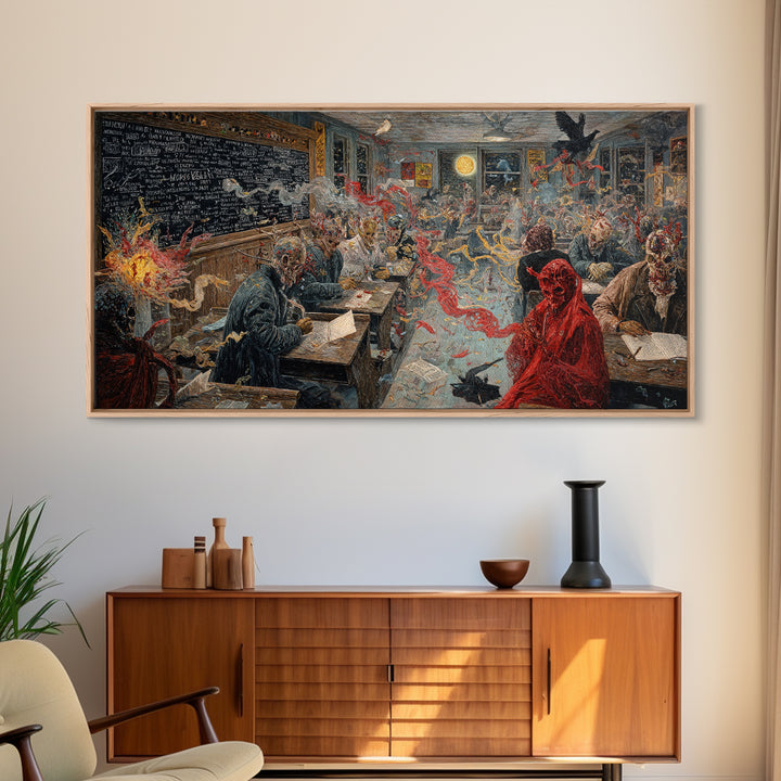 The Silent Schoolhouse, Grotesque Carnival Art, Wide Panoramic Art, Gothic Horror Wall Art, Canvas Print, Halloween Wall Art