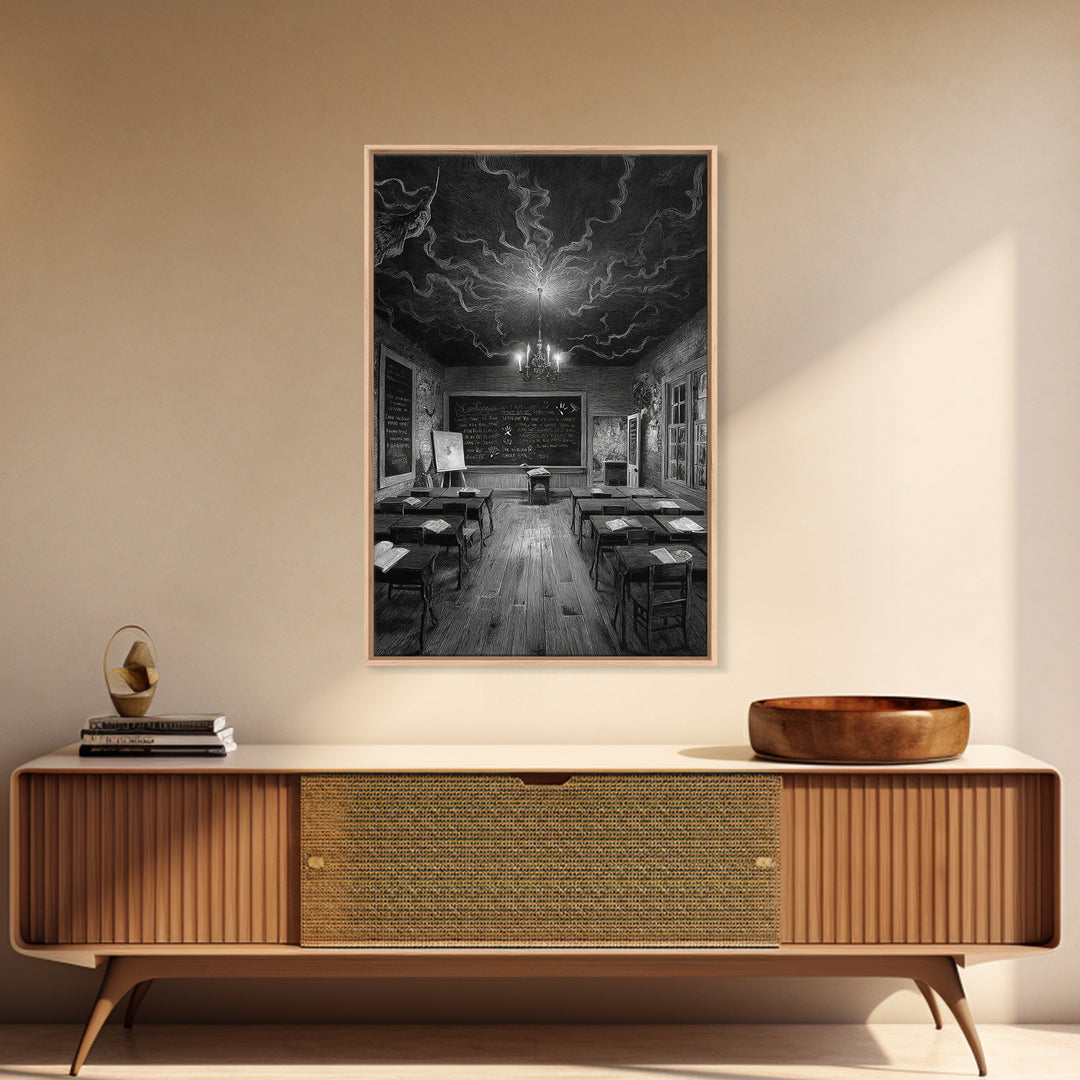 The Silent Schoolhouse, Victorian Macabre Art, Vertical Wall Art, Gothic Horror Wall Art, Framed Canvas Print, Halloween Wall Art