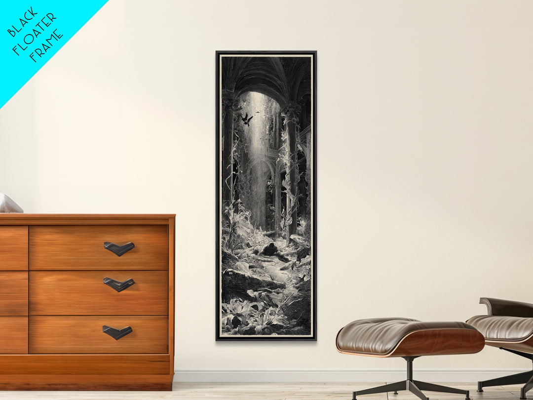 The Cemetery Greenhouse, Gothic Engraving Art, Tall Narrow Wall Art, Gothic Horror Wall Art, Framed Canvas Print, Halloween Wall Art