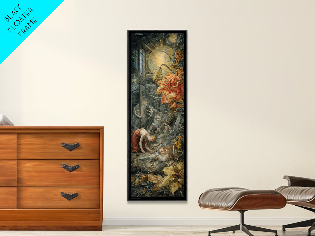 The Cemetery Greenhouse, Dark Renaissance Art, Tall Narrow Wall Art, Dark Fantasy Wall Art, Canvas Print, Halloween Wall Art