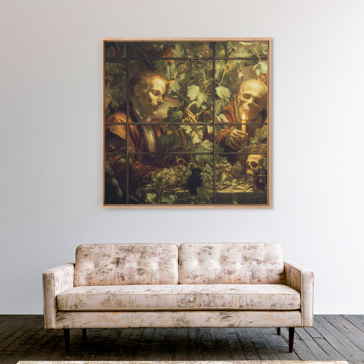The Cemetery Greenhouse, Danse Macabre Art, Square Wall Art, Macabre Wall Art, Framed Canvas Print, Halloween Wall Art