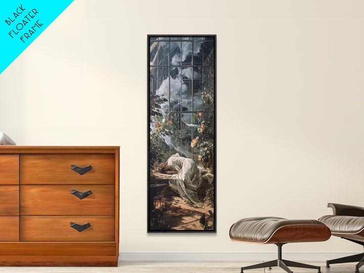 The Cemetery Greenhouse, Gothic Nightmare Art, Tall Narrow Wall Art, Dark Fantasy Wall Art, Framed Canvas Print, Halloween Wall Art