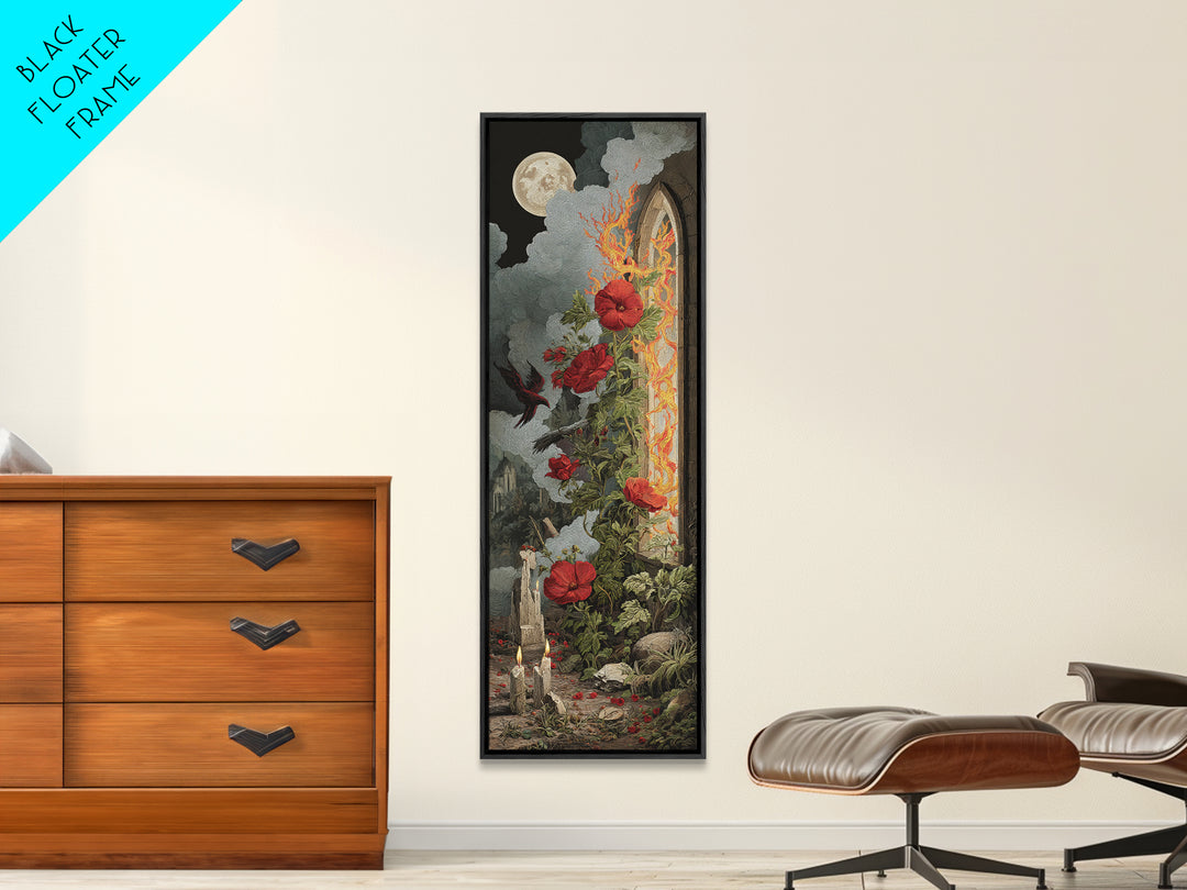 The Cemetery Greenhouse, Visionary Gothic Art, Tall Narrow Wall Art, Macabre Wall Art, Canvas Print, Halloween Wall Art