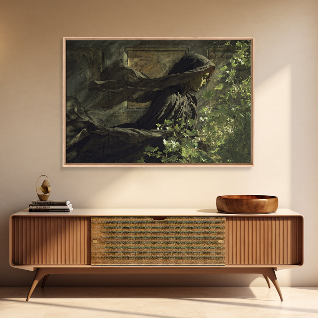 The Cemetery Greenhouse, Symbolist Gothic Landscape, Landscape Wall Art, Dark Fantasy Wall Art, Framed Canvas Print, Halloween Wall Art