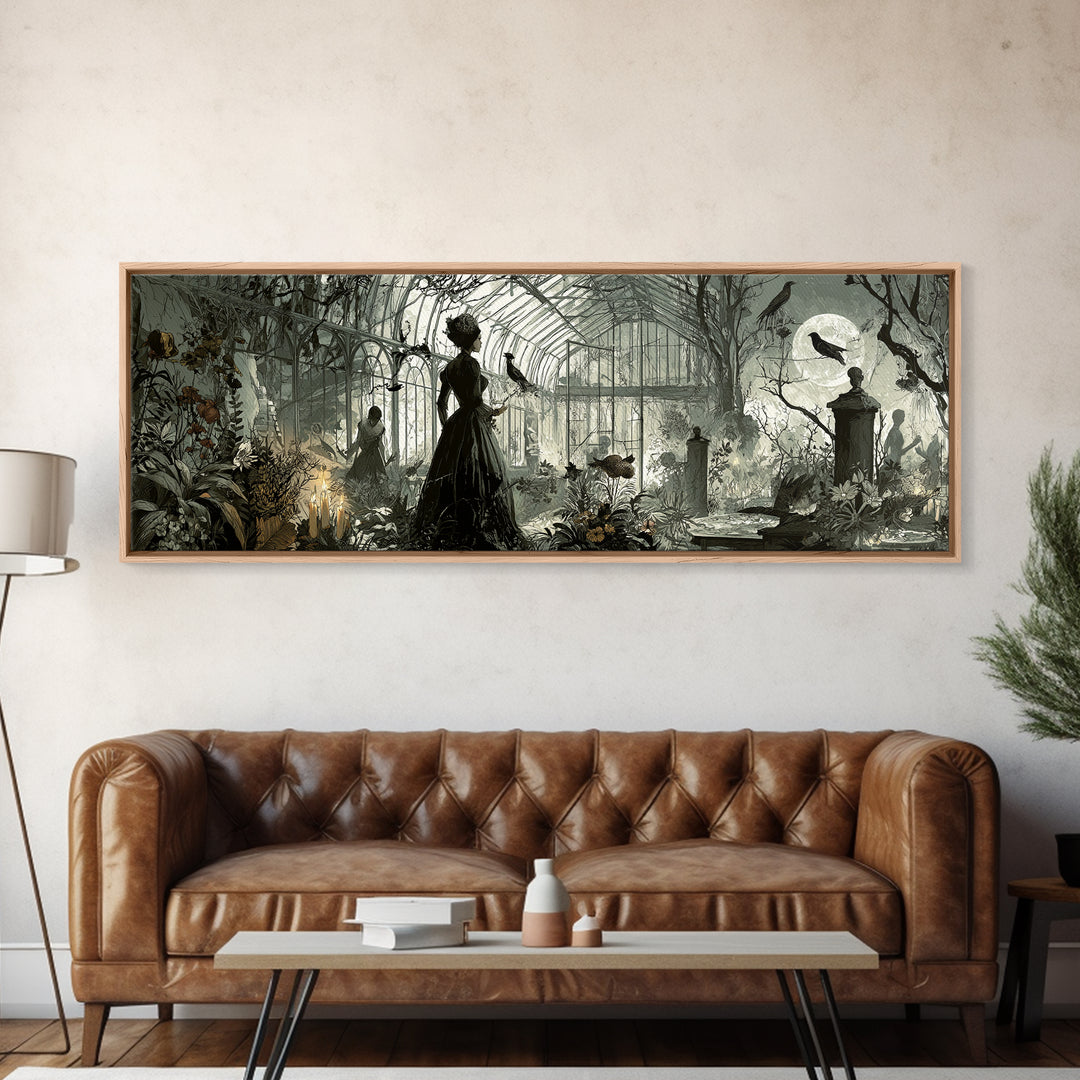 The Cemetery Greenhouse, Decadent Gothic Art, Extra Wide Wall Art, Dark Fantasy Wall Art, Canvas Print, Halloween Wall Art