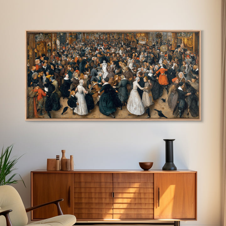 The Midnight Masquerade, Northern Renaissance Horror, Wide Panoramic Art, Gothic Horror Wall Art, Canvas Print, Halloween Wall Art