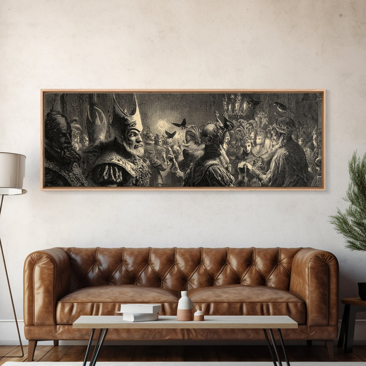 The Midnight Masquerade, Renaissance Engraving Art, Extra Wide Wall Art, Dark Fantasy Wall Art, Framed Canvas Print, Halloween Wall Art