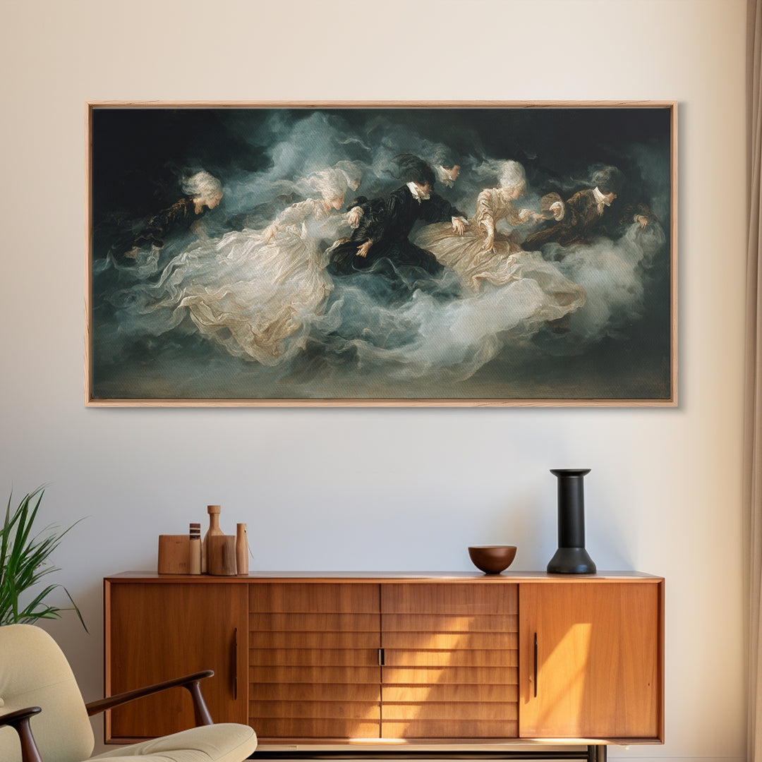 The Midnight Masquerade, Dark Romantic Horror Art, Wide Panoramic Art, Macabre Wall Art, Canvas Print, Halloween Wall Art