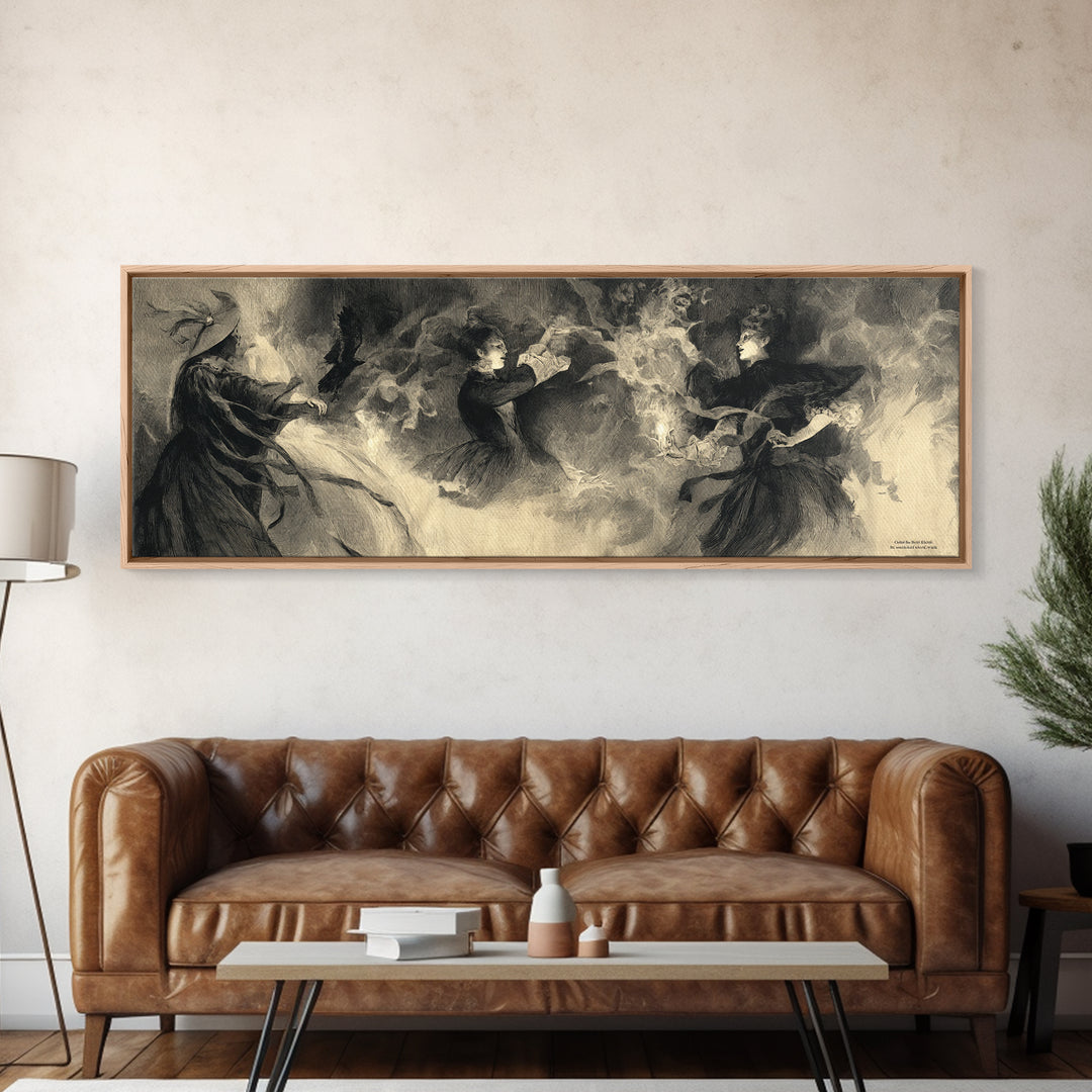 The Midnight Masquerade, Symbolist Dream Art, Extra Wide Wall Art, Gothic Horror Wall Art, Framed Canvas Print, Halloween Wall Art