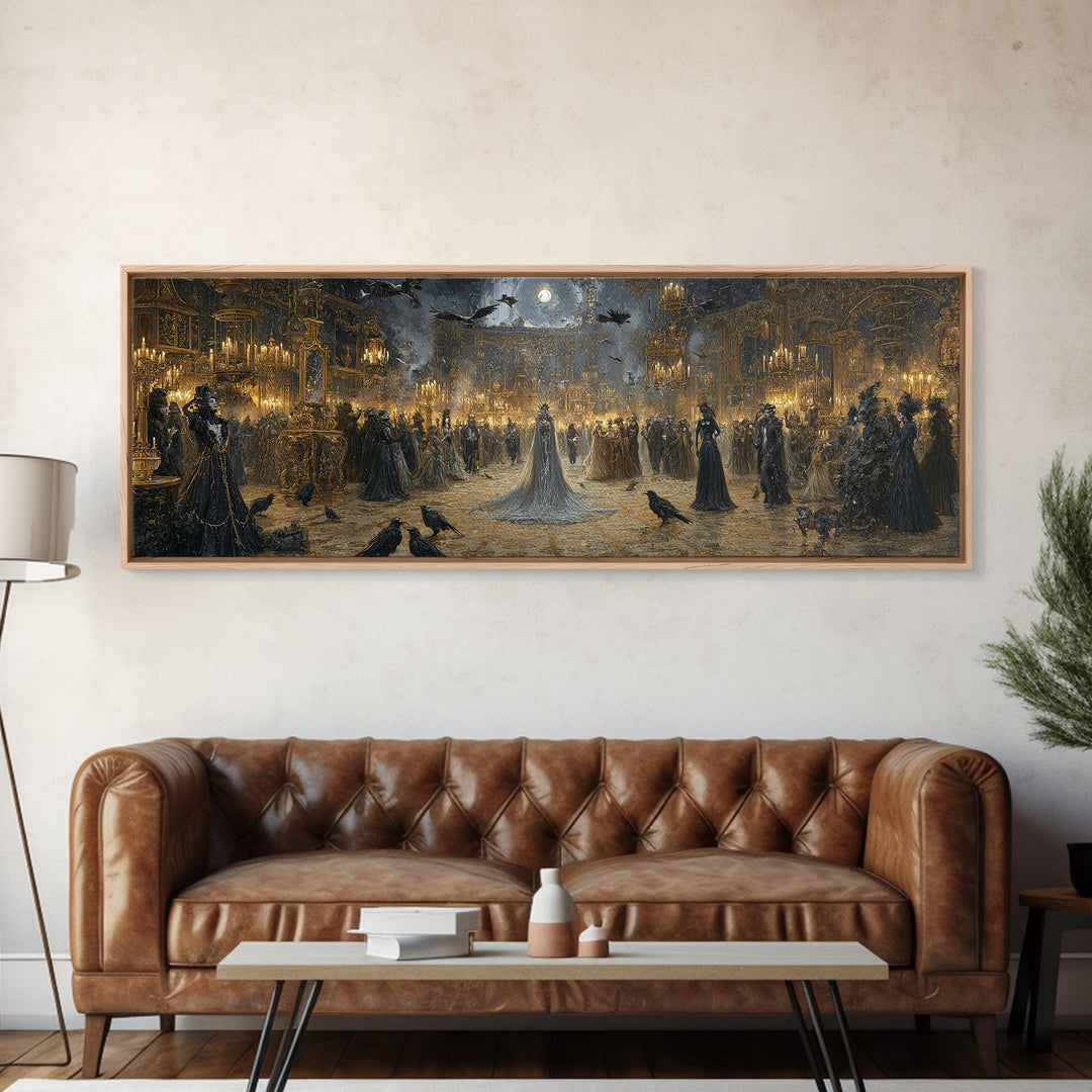 The Midnight Masquerade, Ornate Symbolist Art, Extra Wide Wall Art, Macabre Wall Art, Framed Canvas Print, Halloween Wall Art
