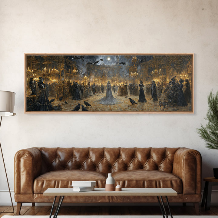 The Midnight Masquerade, Ornate Symbolist Art, Extra Wide Wall Art, Macabre Wall Art, Framed Canvas Print, Halloween Wall Art
