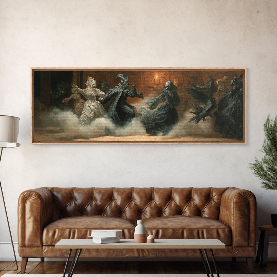 The Midnight Masquerade, Dark Symbolist Art, Extra Wide Wall Art, Gothic Horror Wall Art, Canvas Print, Halloween Wall Art