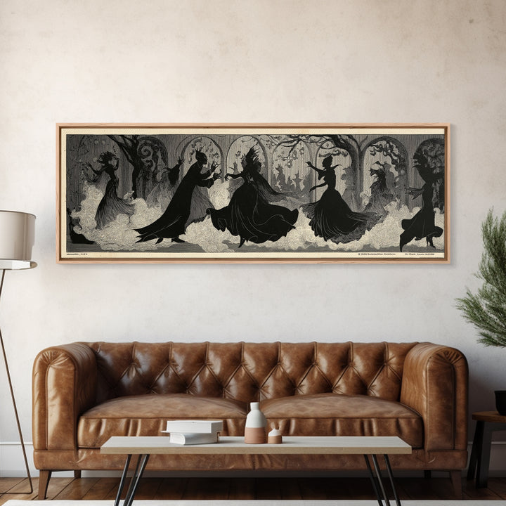 The Midnight Masquerade, Decadent Line Art, Extra Wide Wall Art, Macabre Wall Art, Framed Canvas Print, Halloween Wall Art