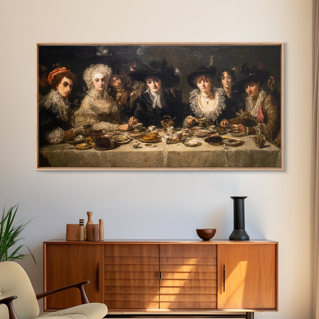 The Witches' Tea Party, Dark Romantic Horror Art, Wide Panoramic Art, Dark Fantasy Wall Art, Framed Canvas Print, Halloween Wall Art