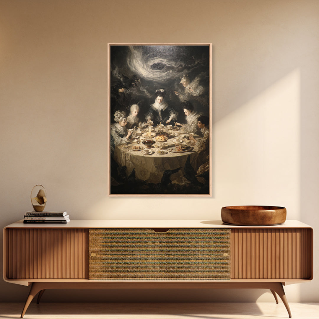 The Witches' Tea Party, Gothic Nightmare Art, Vertical Wall Art, Dark Fantasy Wall Art, Framed Canvas Print, Halloween Wall Art