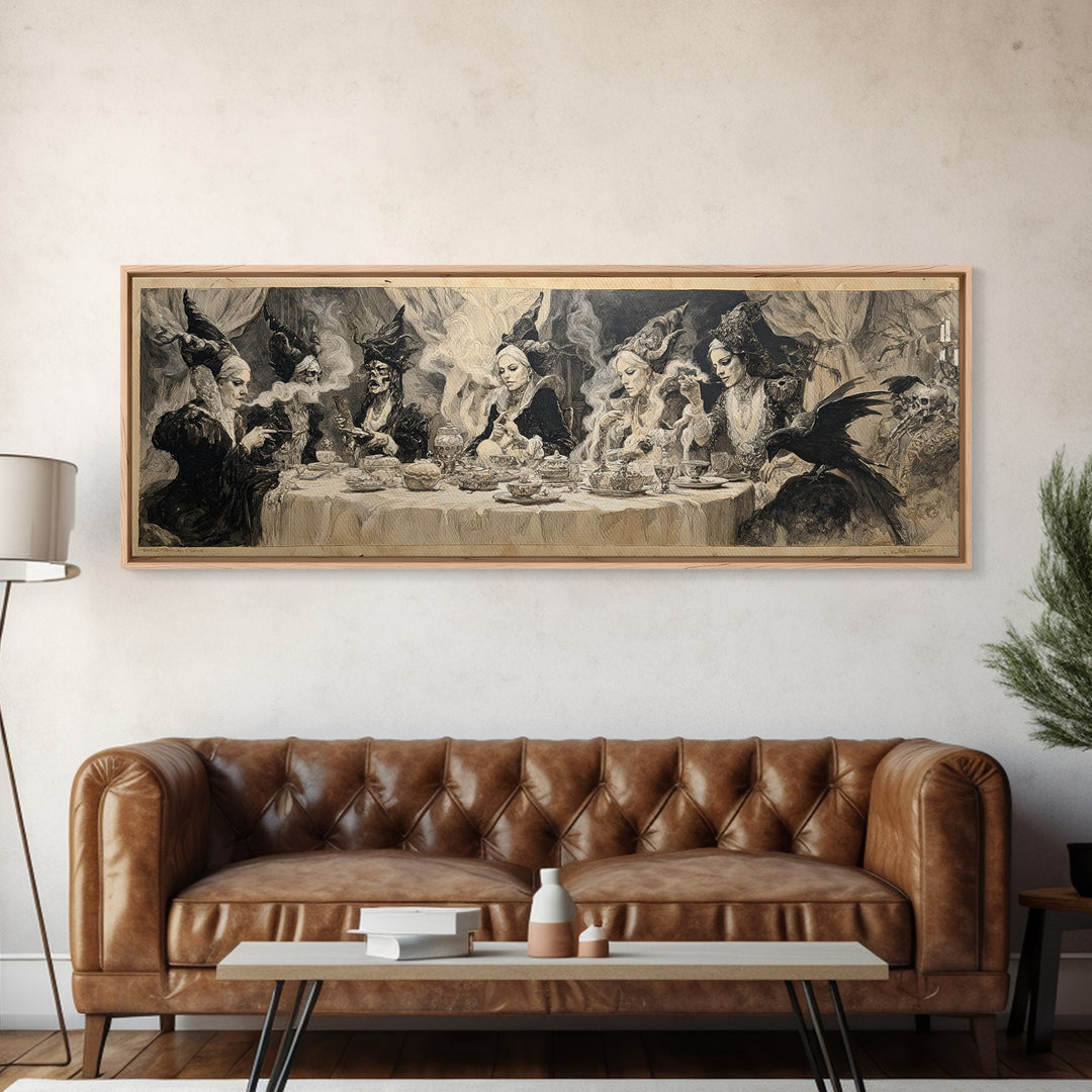 The Witches' Tea Party, Decadent Gothic Art, Extra Wide Wall Art, Dark Fantasy Wall Art, Framed Canvas Print, Halloween Wall Art