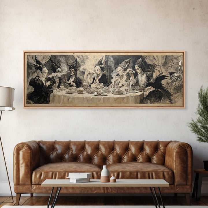 The Witches' Tea Party, Decadent Gothic Art, Extra Wide Wall Art, Dark Fantasy Wall Art, Framed Canvas Print, Halloween Wall Art