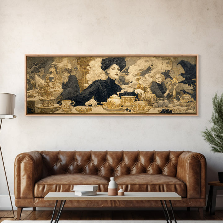 The Witches' Tea Party, Symbolist Death Art, Extra Wide Wall Art, Dark Halloween Decor, Canvas Print, Halloween Wall Art