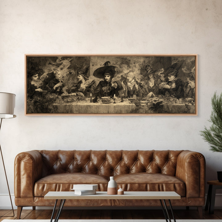 The Witches' Tea Party, Dark Symbolist Art, Extra Wide Wall Art, Dark Fantasy Wall Art, Framed Canvas Print, Halloween Wall Art