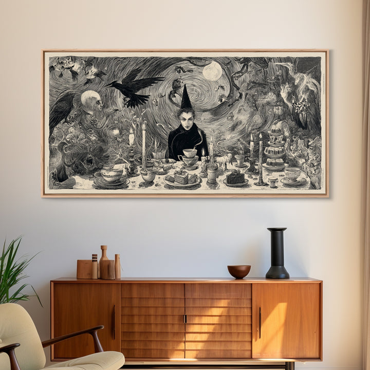 The Witches' Tea Party, Expressionist Nightmare Art, Wide Panoramic Art, Dark Fantasy Wall Art, Canvas Print, Halloween Wall Art