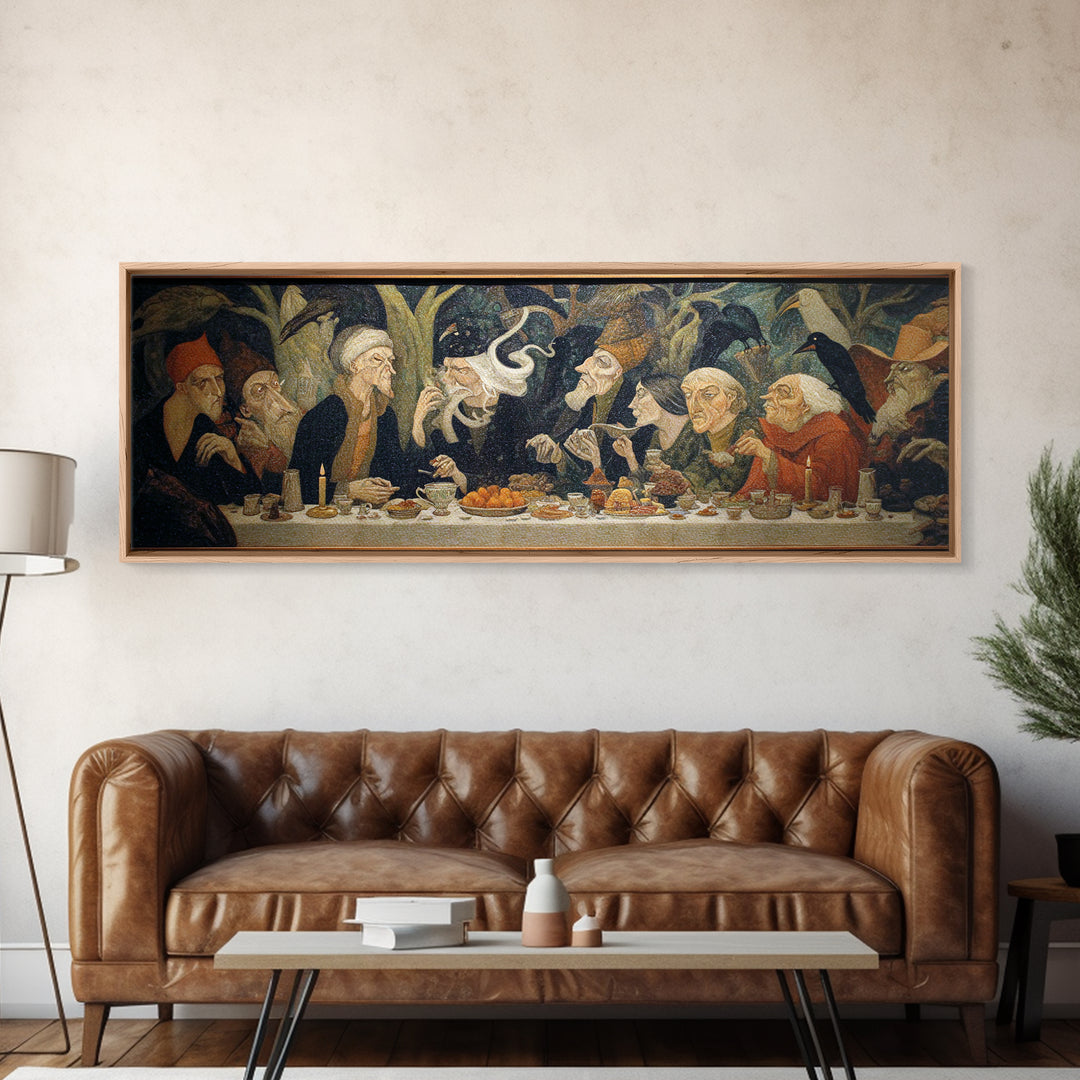 The Witches' Tea Party, Expressionist Gothic Art, Extra Wide Wall Art, Dark Fantasy Wall Art, Framed Canvas Print, Halloween Wall Art