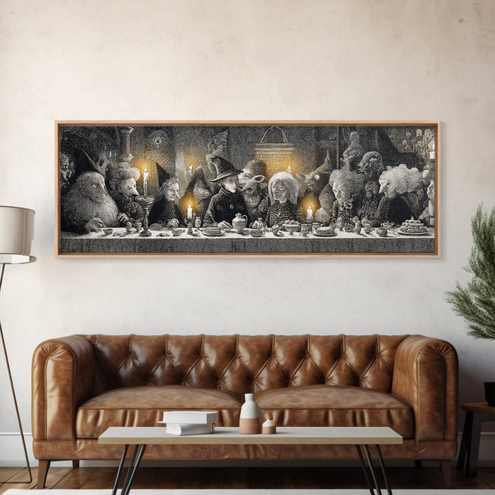 The Witches' Tea Party, Victorian Macabre Art, Extra Wide Wall Art, Macabre Wall Art, Framed Canvas Print, Halloween Wall Art
