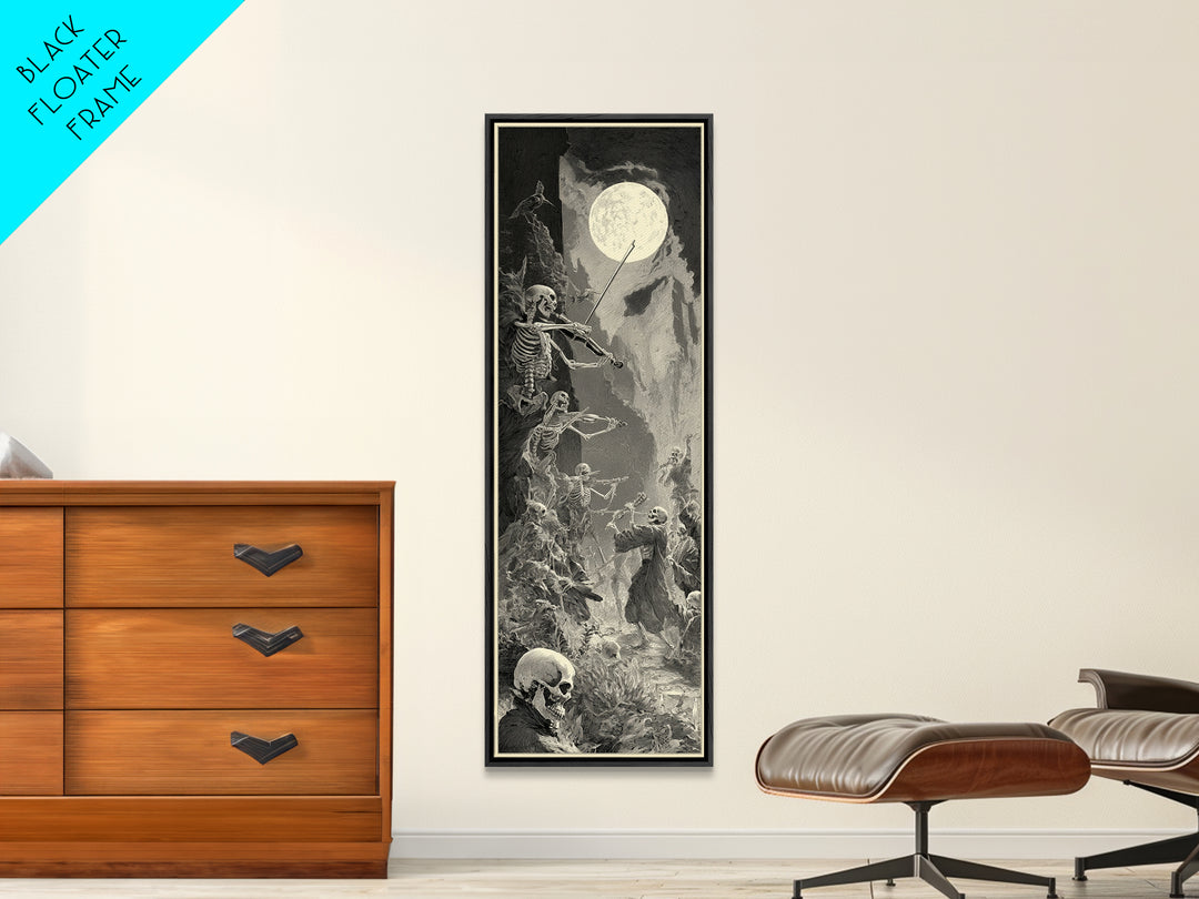 The Skeleton Orchestra, Gothic Engraving Art, Tall Narrow Wall Art, Dark Halloween Decor, Canvas Print, Halloween Wall Art