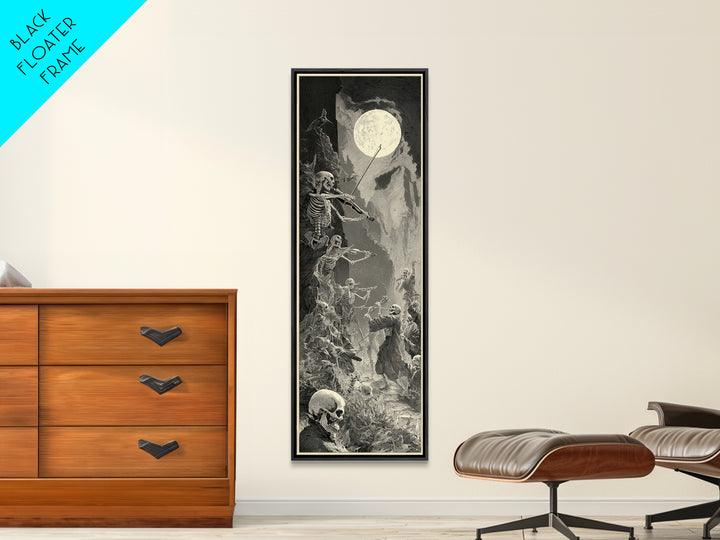 The Skeleton Orchestra, Gothic Engraving Art, Tall Narrow Wall Art, Dark Halloween Decor, Canvas Print, Halloween Wall Art