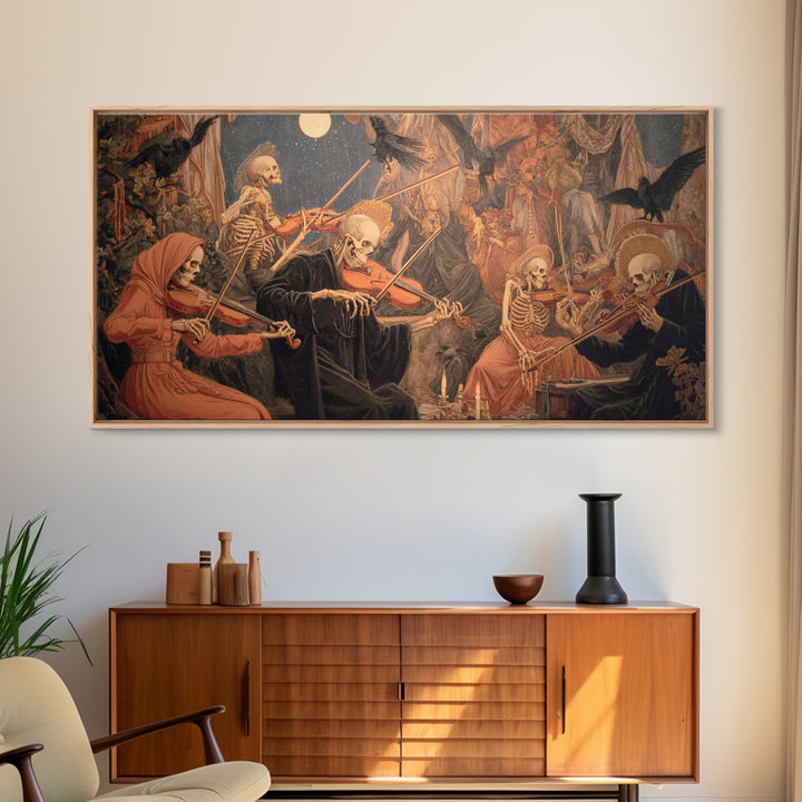 The Skeleton Orchestra, Dark Renaissance Art, Wide Panoramic Art, Gothic Horror Wall Art, Canvas Print, Halloween Wall Art