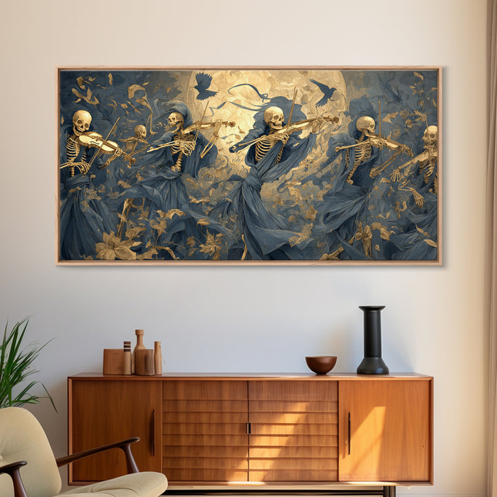 The Skeleton Orchestra, Danse Macabre Art, Wide Panoramic Art, Macabre Wall Art, Canvas Print, Halloween Wall Art