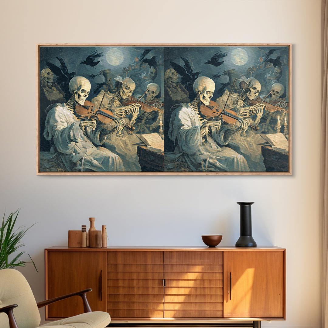 The Skeleton Orchestra, Gothic Nightmare Art, Wide Panoramic Art, Dark Fantasy Wall Art, Canvas Print, Halloween Wall Art