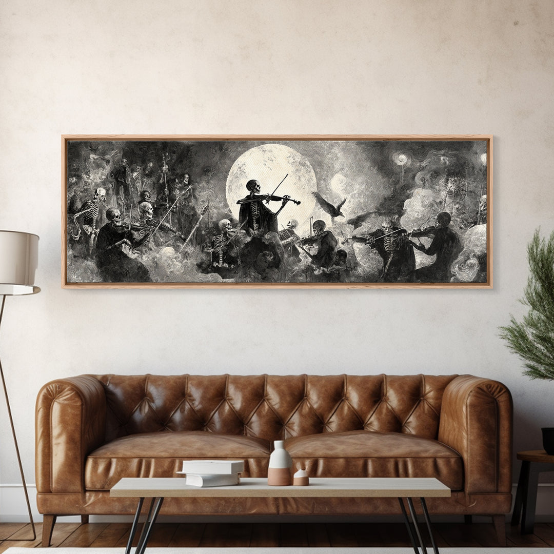 The Skeleton Orchestra, Symbolist Dream Art, Extra Wide Wall Art, Gothic Horror Wall Art, Canvas Print, Halloween Wall Art