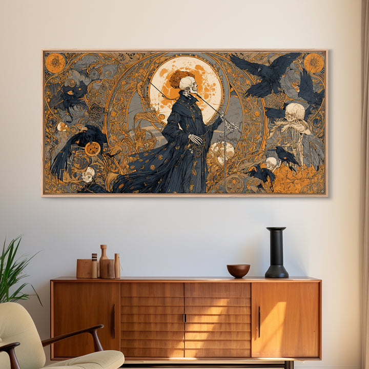 The Skeleton Orchestra, Stained Glass Gothic Art, Wide Panoramic Art, Gothic Horror Wall Art, Canvas Print, Halloween Wall Art