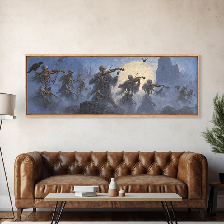 The Skeleton Orchestra, Surreal Apocalyptic Art, Extra Wide Wall Art, Dark Fantasy Wall Art, Framed Canvas Print, Halloween Wall Art