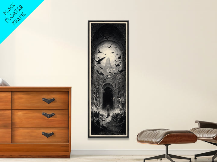 The Ghost Wedding, Gothic Engraving Art, Tall Narrow Wall Art, Macabre Wall Art, Canvas Print, Halloween Wall Art, Seasonal Home Decor