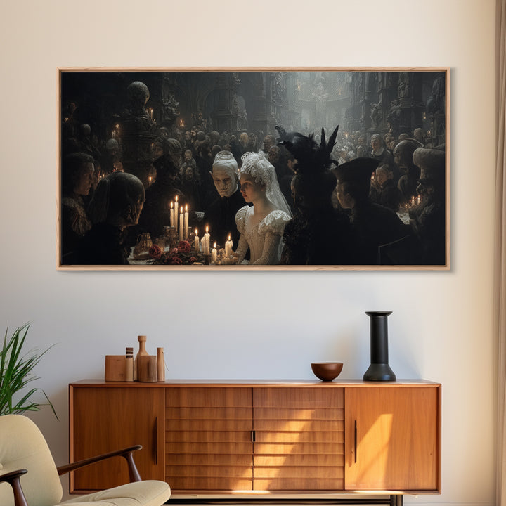 The Ghost Wedding, Medieval Grotesque Art, Wide Panoramic Art, Dark Halloween Decor, Canvas Print, Halloween Wall Art