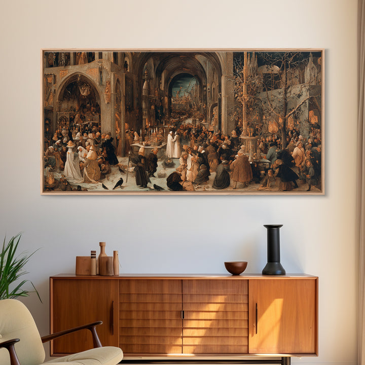 The Ghost Wedding, Northern Renaissance Horror, Wide Panoramic Art, Gothic Horror Wall Art, Canvas Print, Halloween Wall Art
