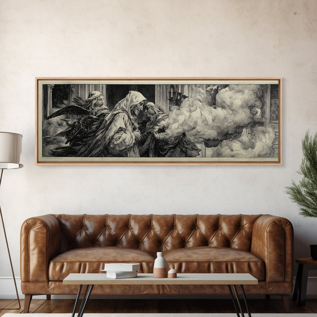The Ghost Wedding, Renaissance Engraving Art, Extra Wide Wall Art, Gothic Horror Wall Art, Canvas Print, Halloween Wall Art