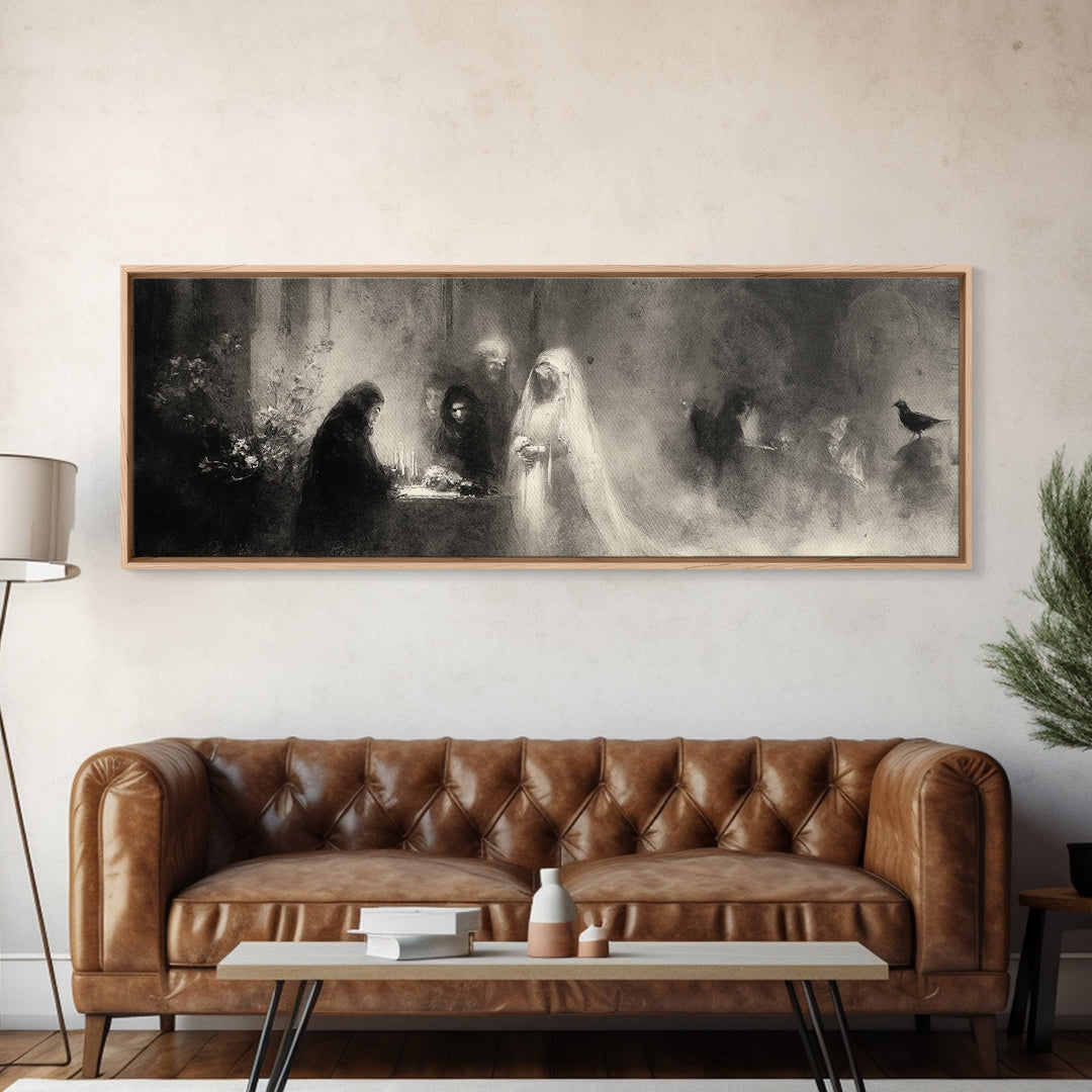 The Ghost Wedding, Symbolist Dream Art, Extra Wide Wall Art, Dark Fantasy Wall Art, Framed Canvas Print, Halloween Wall Art