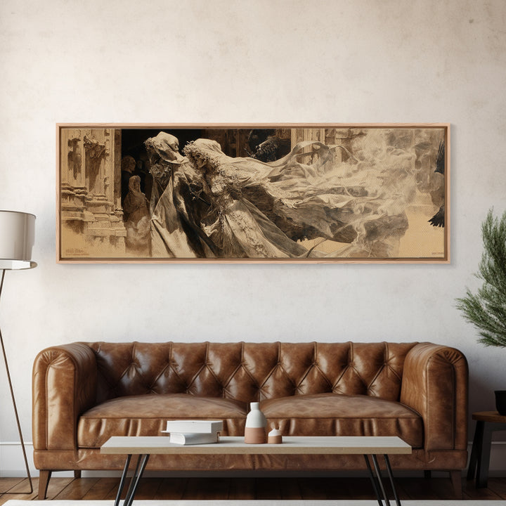 The Ghost Wedding, Decadent Gothic Art, Extra Wide Wall Art, Dark Fantasy Wall Art, Canvas Print, Halloween Wall Art