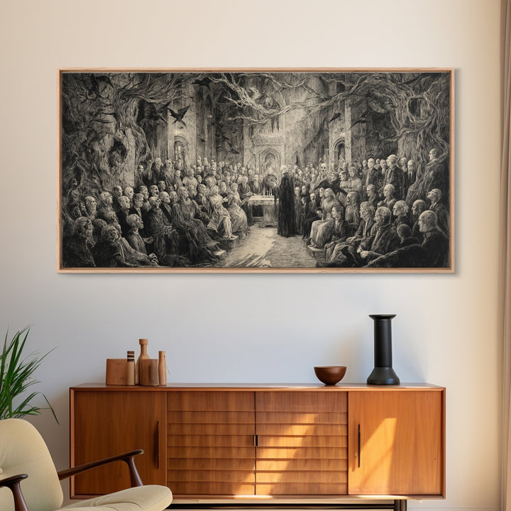 The Ghost Wedding, Expressionist Nightmare Art, Wide Panoramic Art, Dark Fantasy Wall Art, Framed Canvas Print, Halloween Wall Art
