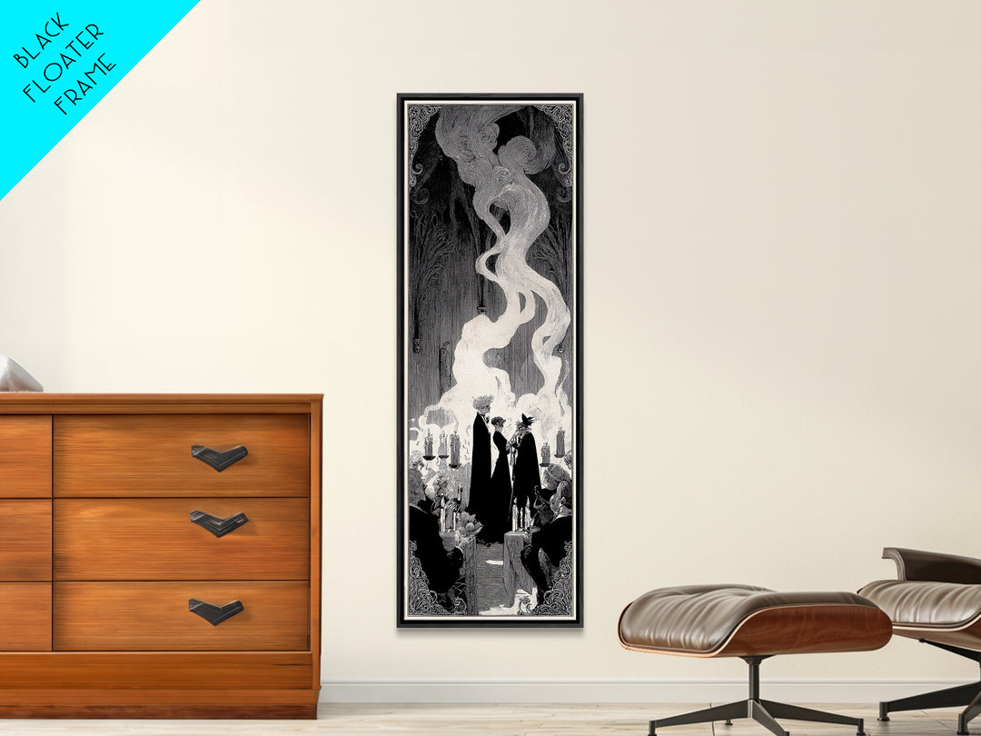 The Ghost Wedding, Decadent Line Art, Tall Narrow Wall Art, Macabre Wall Art, Canvas Print, Halloween Wall Art