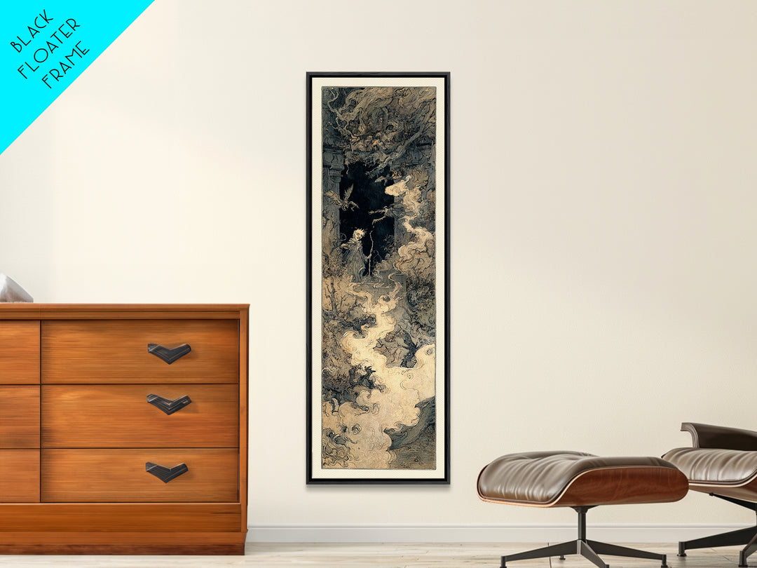 The Ghost Wedding, Gothic Storybook Art, Tall Narrow Wall Art, Dark Fantasy Wall Art, Framed Canvas Print, Halloween Wall Art