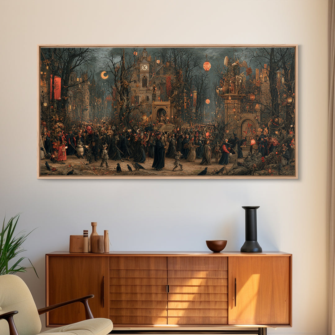 The Monster Parade, Medieval Grotesque Art, Wide Panoramic Art, Gothic Horror Wall Art, Canvas Print, Halloween Wall Art