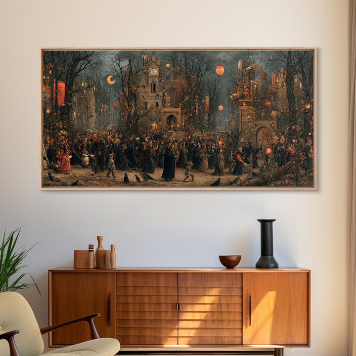 The Monster Parade, Medieval Grotesque Art, Wide Panoramic Art, Gothic Horror Wall Art, Canvas Print, Halloween Wall Art