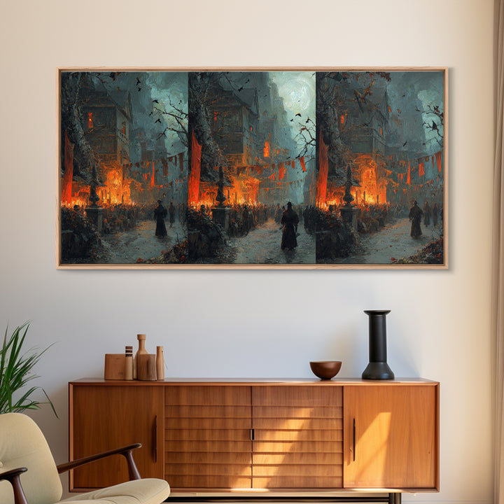 The Monster Parade, Baroque Witchcraft Art, Wide Panoramic Art, Dark Halloween Decor, Canvas Print, Halloween Wall Art