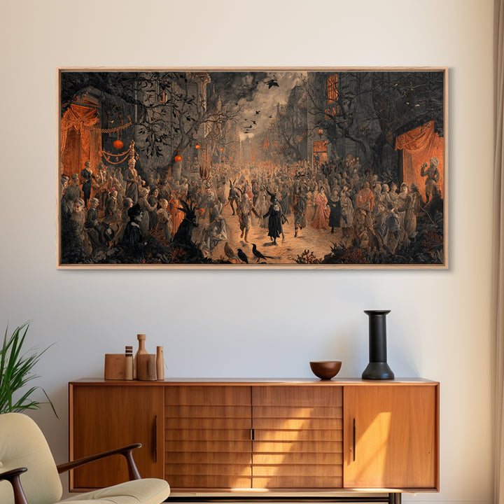 The Monster Parade, Dark Romantic Horror Art, Wide Panoramic Art, Macabre Wall Art, Framed Canvas Print, Halloween Wall Art