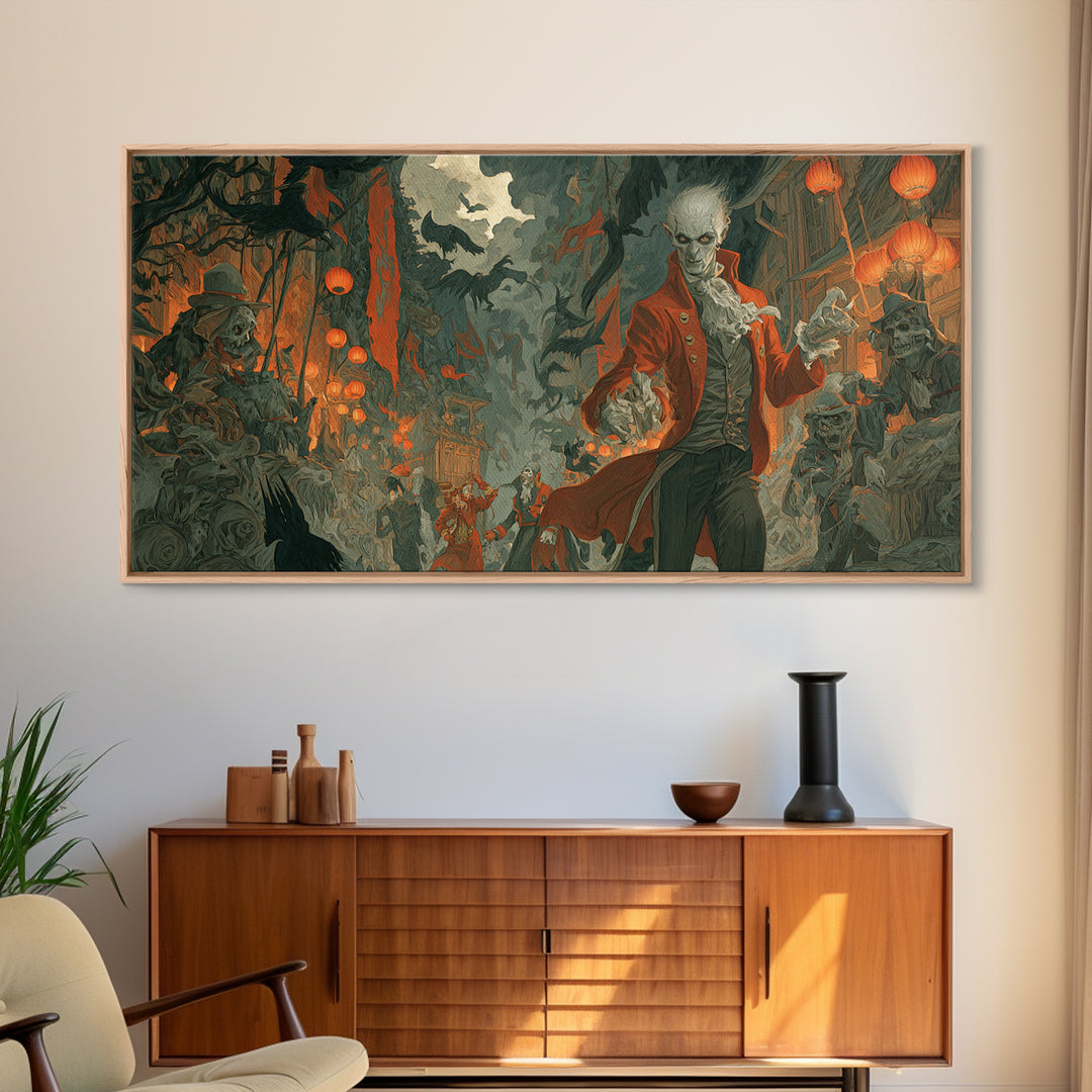 The Monster Parade, Gothic Nightmare Art, Wide Panoramic Art, Gothic Horror Wall Art, Canvas Print, Halloween Wall Art