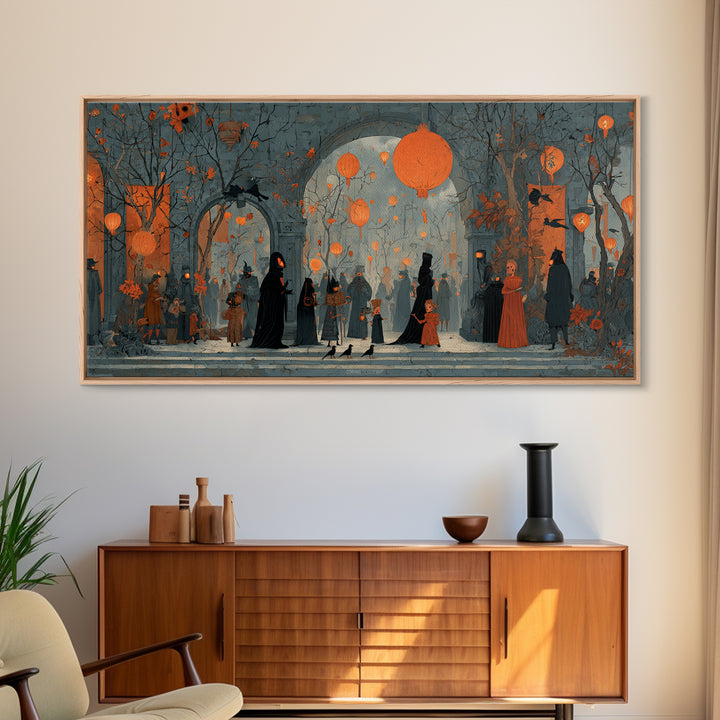 The Monster Parade, Symbolist Dream Art, Wide Panoramic Art, Gothic Horror Wall Art, Canvas Print, Halloween Wall Art